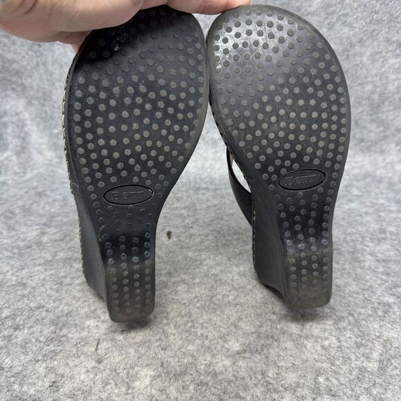 Born Wedge Sandals Women's Size 8 Black Soft Leather Comfort Strappy - Picture 9 of 9